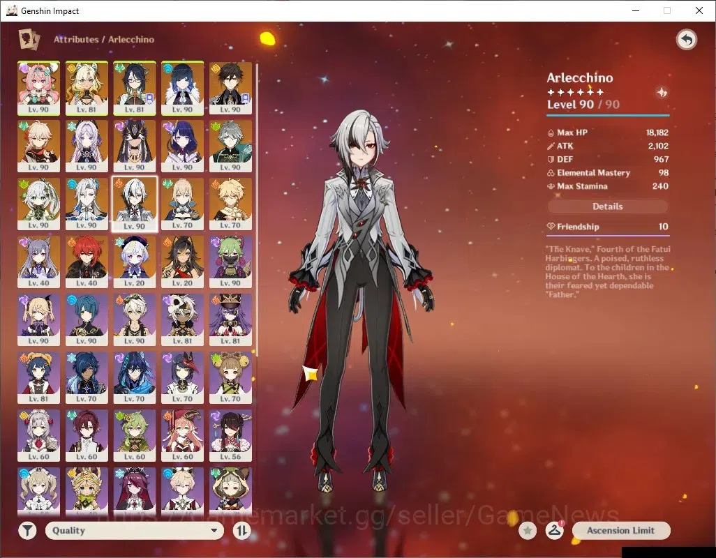 Genshin Impact Accounts Mid Game ASIA|AR 59|PremTim Arlec|2370 Primo|13 Limited + 9 (*5 18