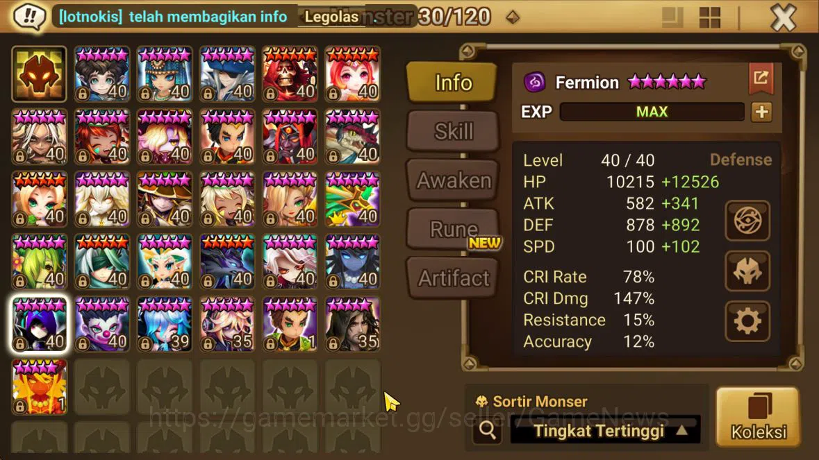 Summoners War: Sky Arena Accounts ASIA Lv 62|2 LD Asima, Vermilion|19 NB5(Minato,Sea image 7