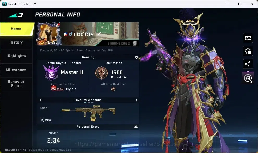 Blood Strike Accounts ASIA | 1 Eternal Striker ZERO - Odashadow | Collab image 1
