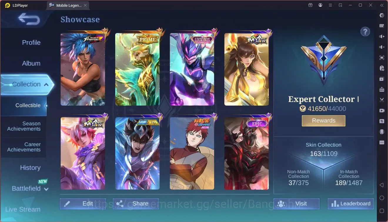 Mobile Legends: Bang Bang Accounts Global|Hero 78|Skin 163|Expert|KOF Karina|Prime Gr image 2
