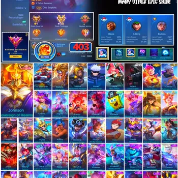 Mobile Legends: Bang Bang Accounts #4355 403 Skins | Johnson Sovereign of Realms (LEGEND) | Xavier Satoru Gojo (JUJUTSU
