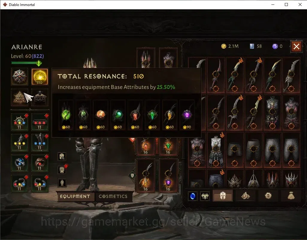 Diablo Immortal Accounts SEA-Vasily|CS ON|Lv60(822)|Tempest|CR 44k|Reso 510 image 4