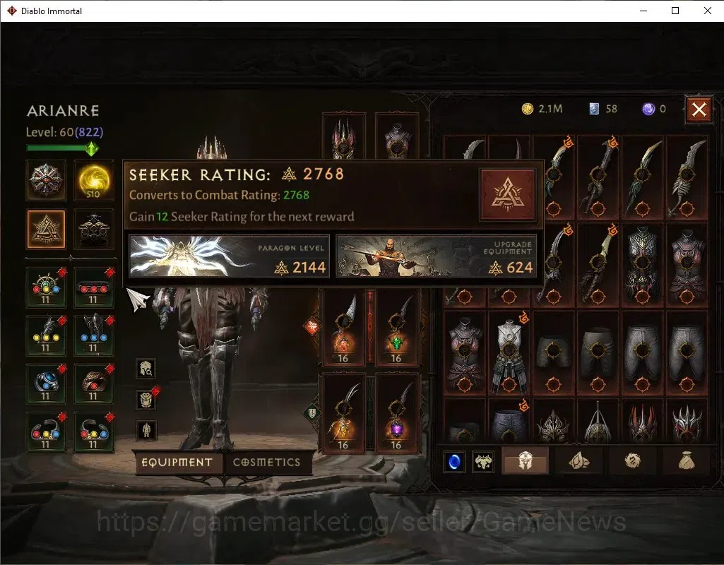 Diablo Immortal Accounts SEA-Vasily|CS ON|Lv60(822)|Tempest|CR 44k|Reso 510 image 5