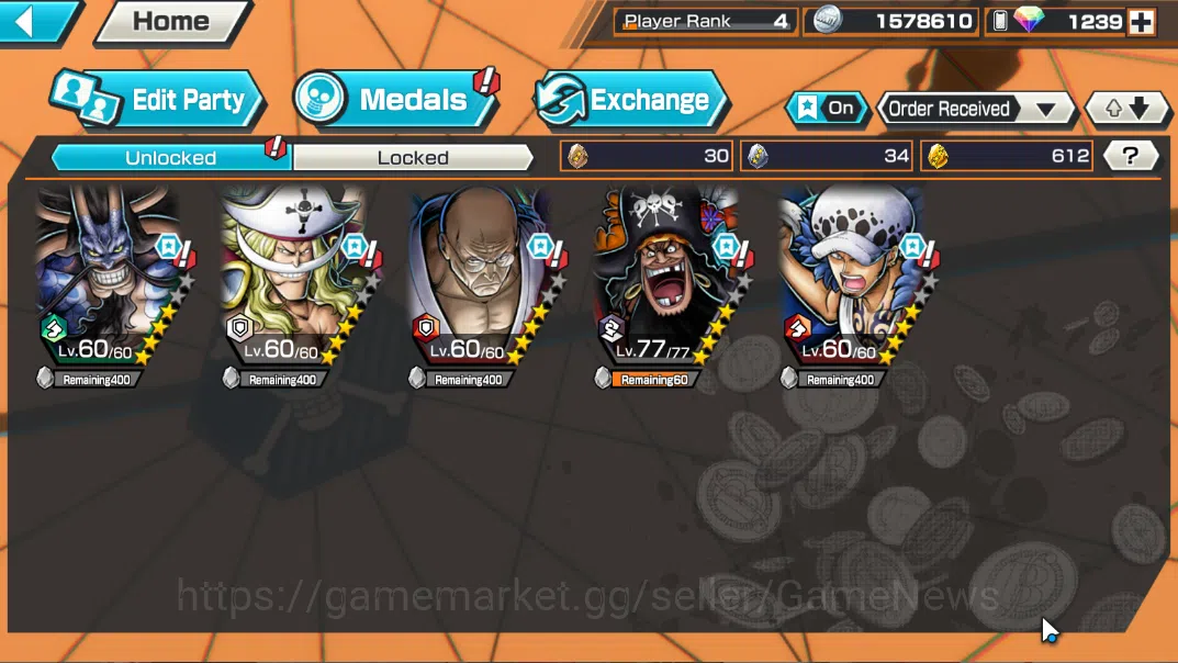 One Piece Bounty Rush Accounts Global|5 EX |WI Trafalgar Law,BMO Kaido,Gp Edward image 4
