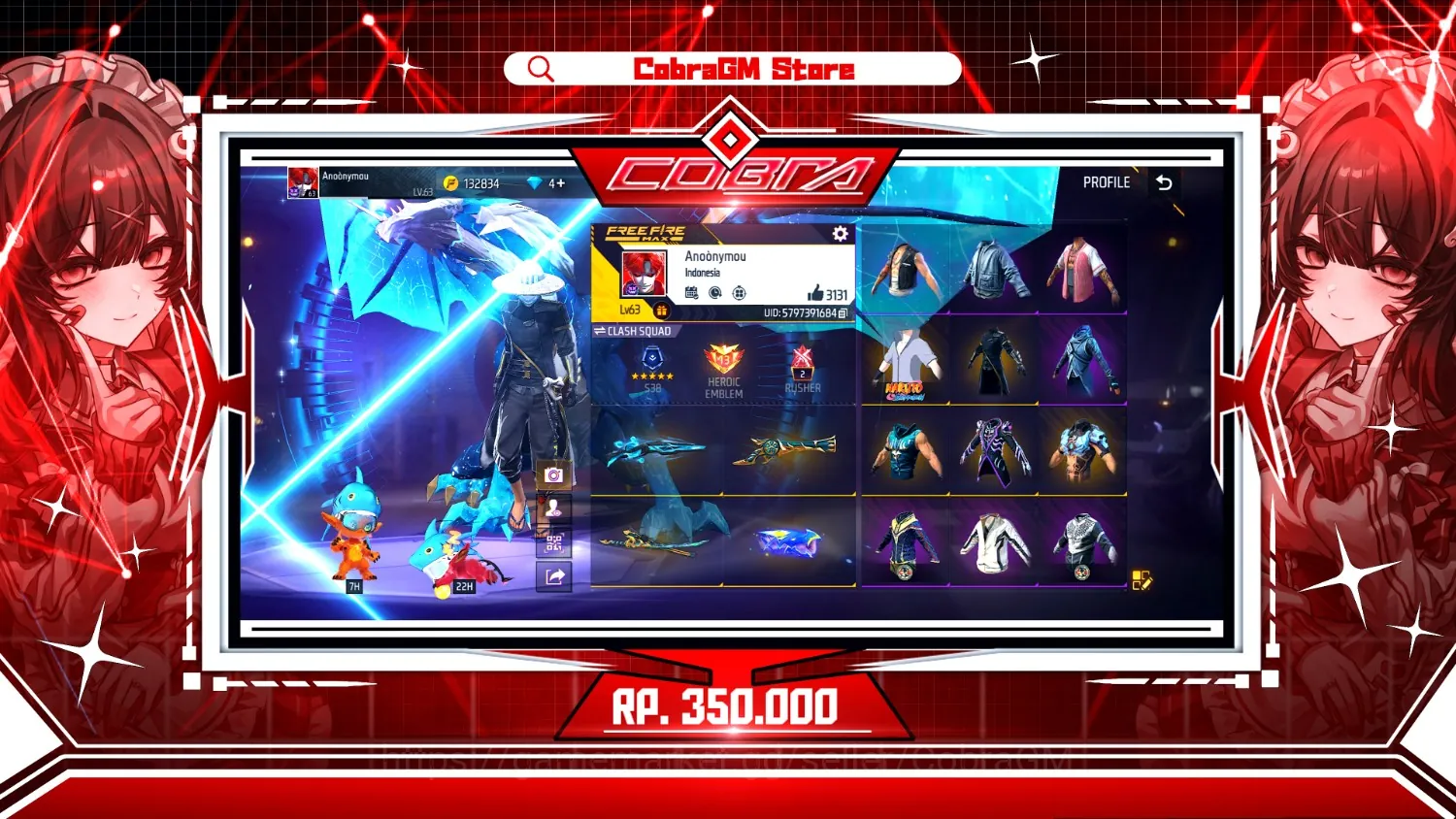 Free Fire Accounts Akun Free Fire Vault 401 | Kakashi | Angel | Genji | Bunny | Jerami | Sasuke | Turtleneck | Zenitsu 1