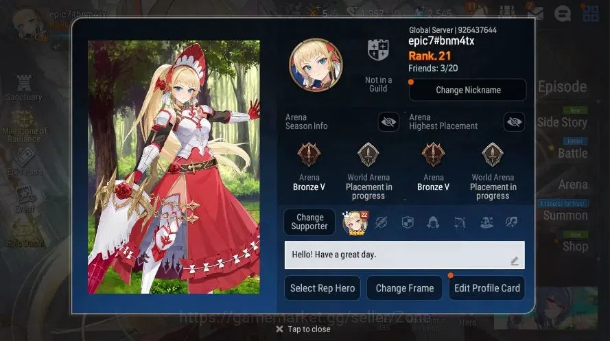 Epic Seven Accounts Global Unverif|Starter|3ML (Astromancer Elena, Arc image 2