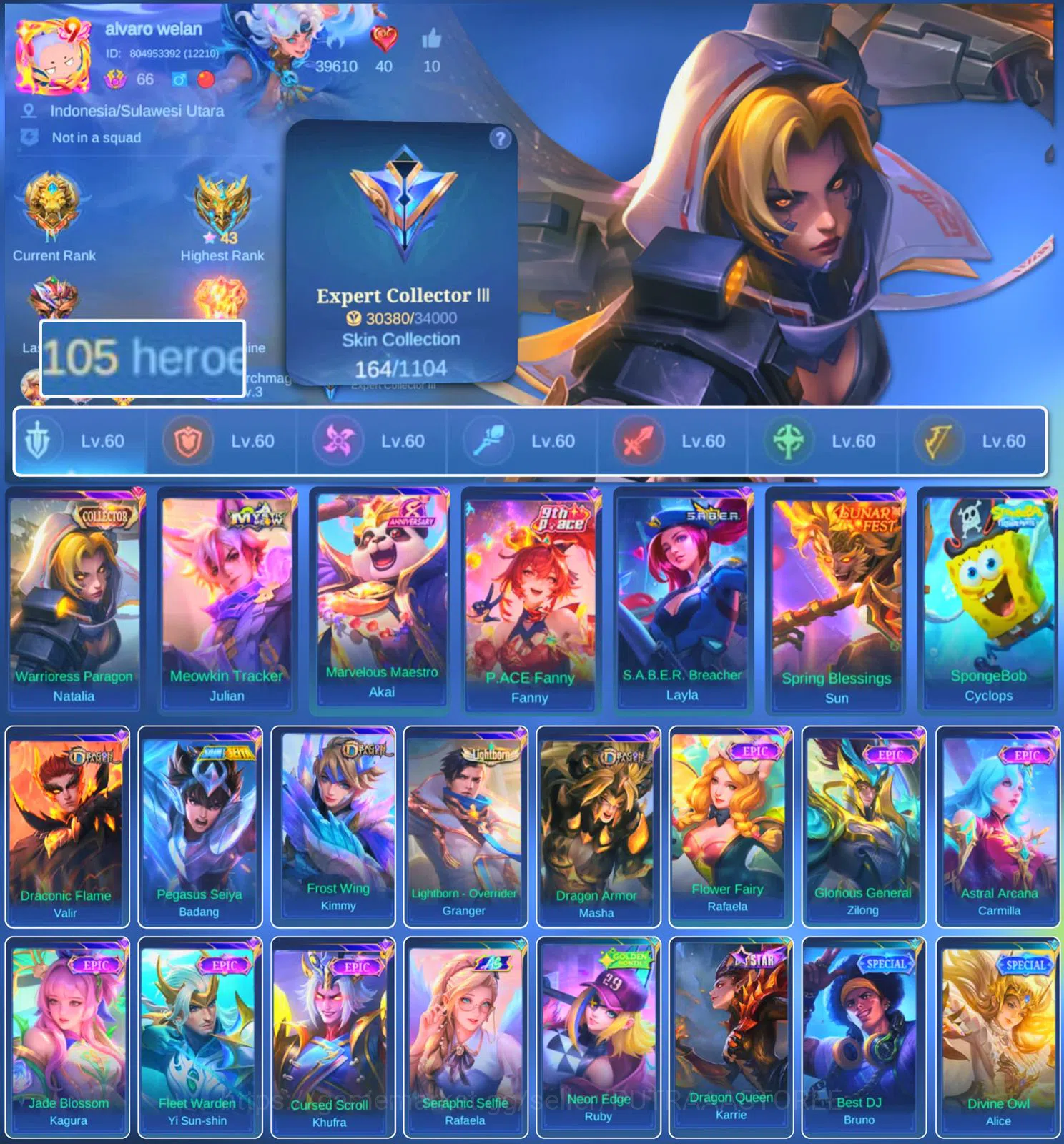 Mobile Legends: Bang Bang Accounts HERO 105 SKIN 164 | EMBLEM ALL MAX| COLECTOR NATAL image 1