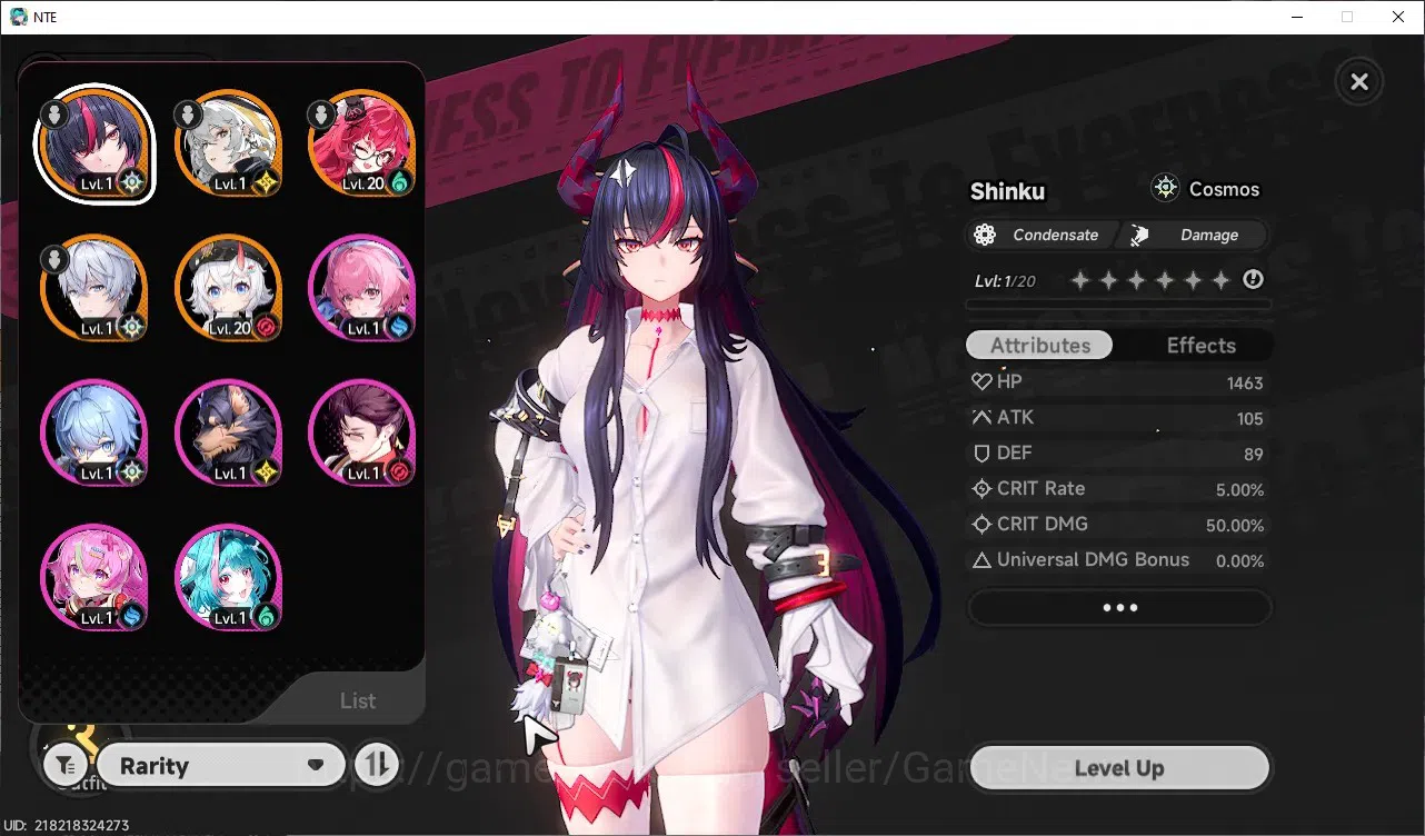 Neverness to Everness Accounts GLOBAL NA|HL8|TL1|4 S-Class (Shinku,Nanally),Hathor,Sakiri|1 S-ClassSelector|2 Limit 1