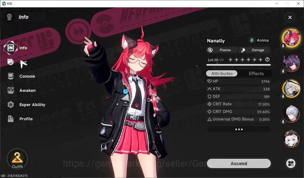 Neverness to Everness Accounts GLOBAL NA|HL8|TL1|4 S-Class (Shinku,Nanally),Hathor,Sakiri|1 S-ClassSelector|2 Limit 3