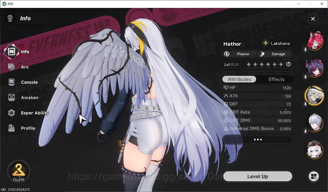 Neverness to Everness Accounts GLOBAL NA|HL8|TL1|4 S-Class (Shinku,Nanally),Hathor,Sakiri|1 S-ClassSelector|2 Limit 4