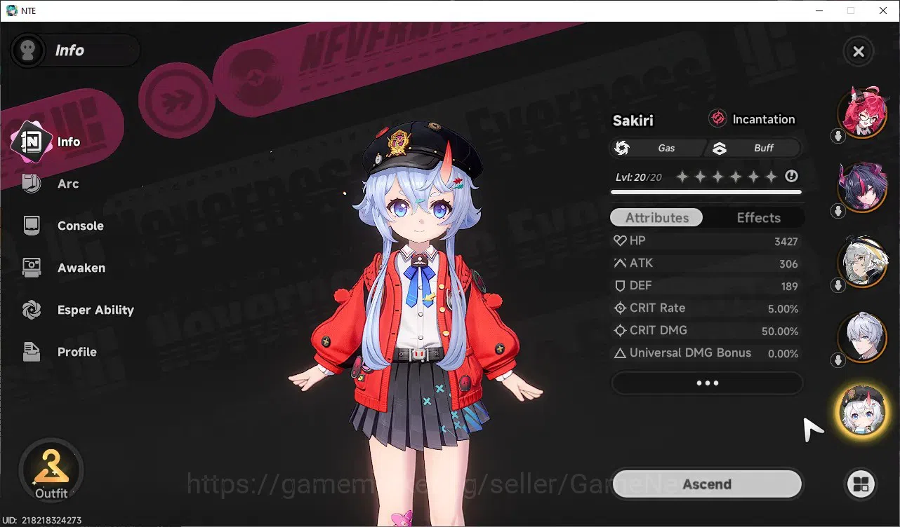 Neverness to Everness Accounts GLOBAL NA|HL8|TL1|4 S-Class (Shinku,Nanally),Hathor,Sakiri|1 S-ClassSelector|2 Limit 5