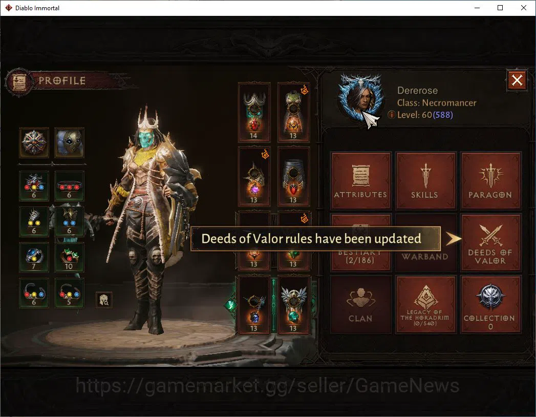 Diablo Immortal Accounts Mid-Tier SEA - Vasily|Lv60 (588)|Necromancer|36K CR|Reso 540| Paragon Maledictor|Inferno II|Hell Lv 3