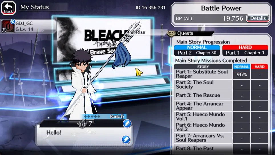 Bleach: Brave Souls Accounts Starter [GLOBAL]6k Orbs+Fresh All Story|Fierce Aaroniero,Soul Reaper Shuhei,Etc|Klab ID|Check 4