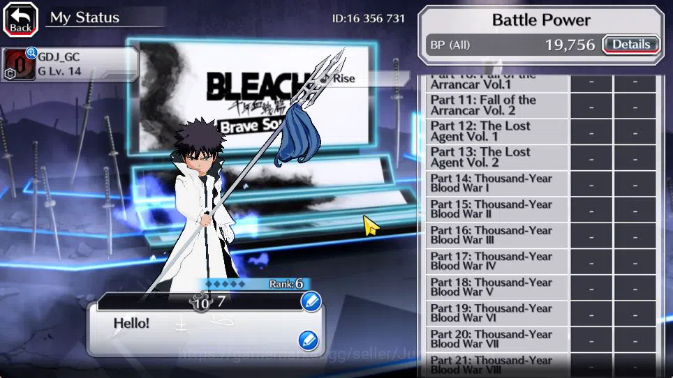 Bleach: Brave Souls Accounts Starter [GLOBAL]6k Orbs+Fresh All Story|Fierce Aaroniero,Soul Reaper Shuhei,Etc|Klab ID|Check 5