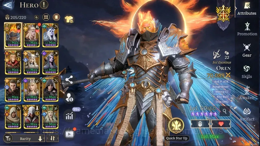 Watcher of Realms Accounts End-Game Global 60x|Lv60|1,7M PWR|2 Lord(Oren,Laya)|21 Legend(4 1