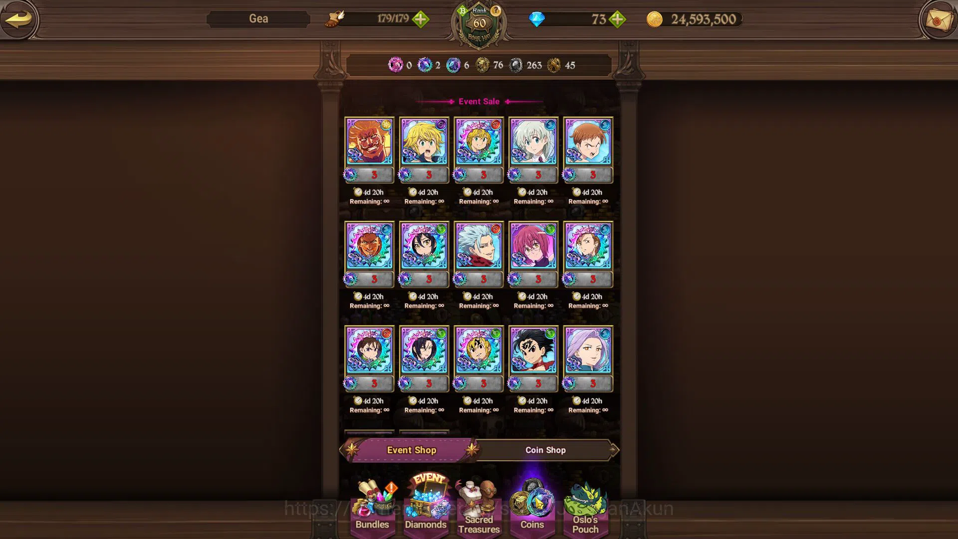 The Seven Deadly Sins: Grand Cross Accounts Starter Global|Starter|Ch 4|1,2M CC|5 UR|Merlin&Escanor,Oppressor DK,DK Meliodas 8