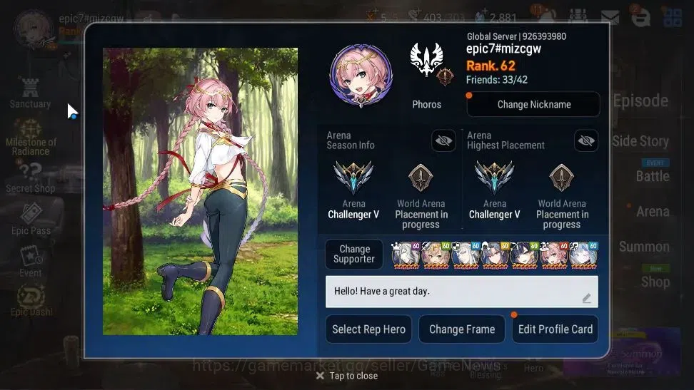 Epic Seven Accounts High-End GLOBAL UnVerif|New Era|8 ML(BoRunka,LC Bellona,SE Celine,etc)+Estelle,Setsuka,Etc|AUTO WBC 2