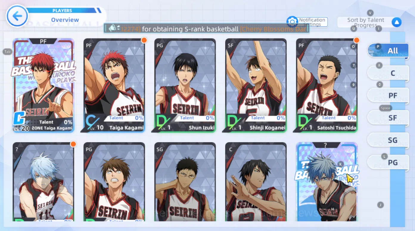 Kuroko's Basketball Street Rivals Accounts SEA SV010|Fresh Starter Lv 6 Limit Zone Taiga Kagami + 6 Other Char + Story 2