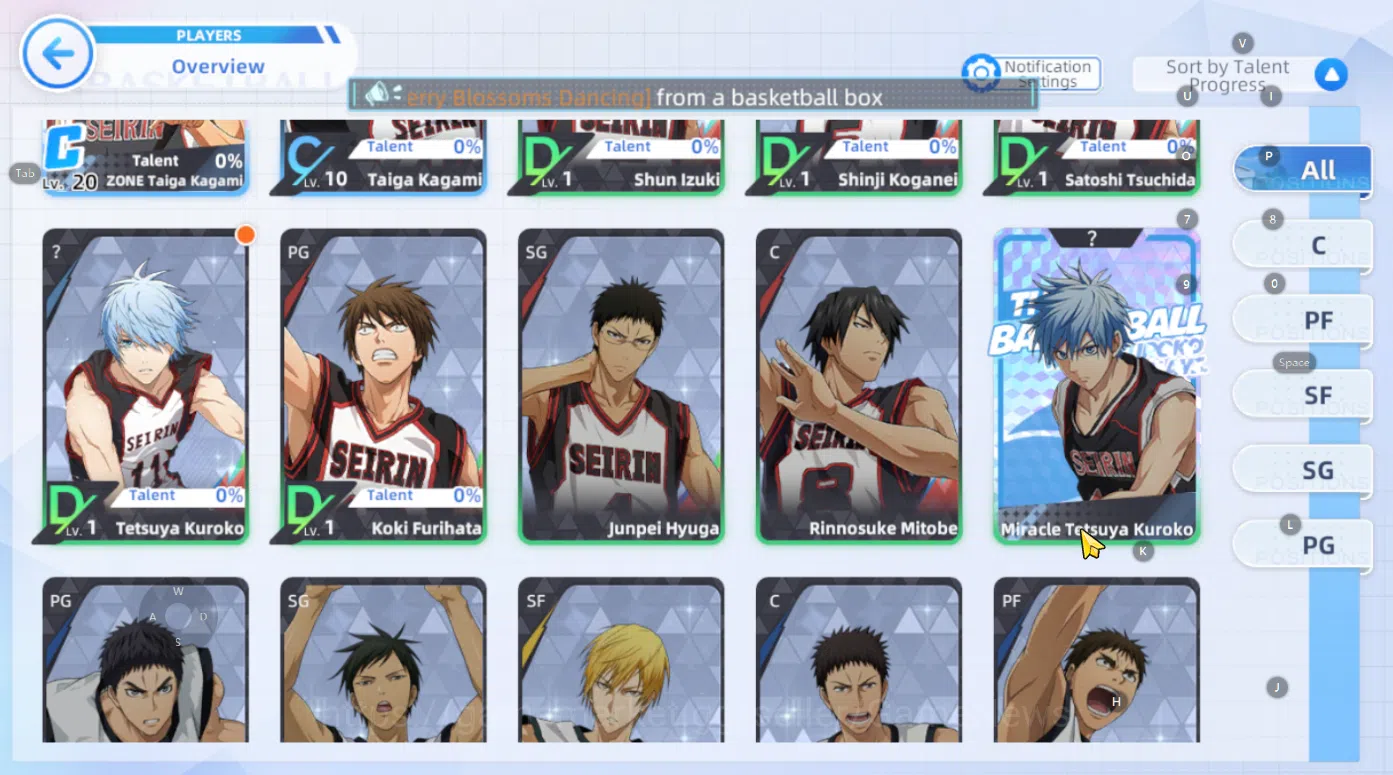 Kuroko's Basketball Street Rivals Accounts SEA SV010|Fresh Starter Lv 6 Limit Zone Taiga Kagami + 6 Other Char + Story 3