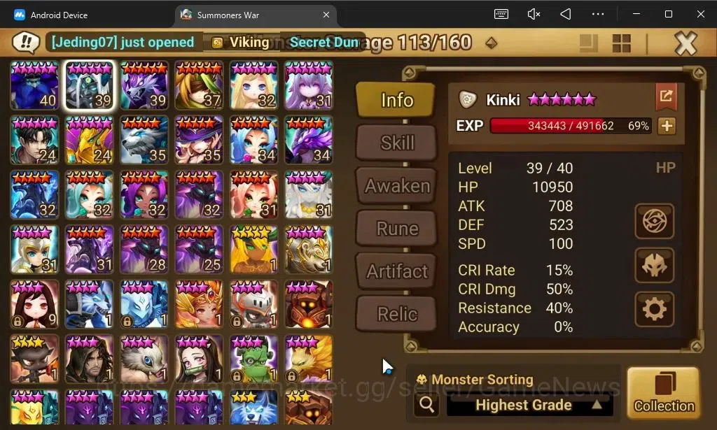 Summoners War: Sky Arena Accounts ASIA Lv100|3 LD[Fermion,Nigong,Dorothy]|60 Total N image 15