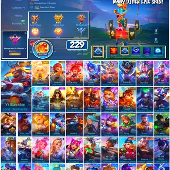 Mobile Legends: Bang Bang Accounts 🔥 #4132 🔥 💎 229 Skins 👑 Collector Yi Sun-shin Lone Destructor ⚔️ Renowned Collector V