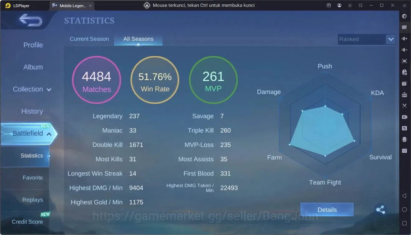 Mobile Legends: Bang Bang Accounts Global|Hero 96|Skin 174|Expert|KOF Karina|CC Natal image 3