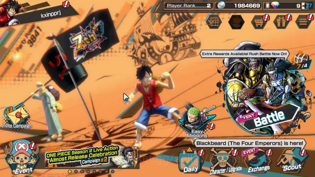One Piece Bounty Rush Accounts Starter Global|5 EX | T5E St.Jaygarcia,TFE Marshall D.Teach,KING Gol D.Roger,RO Roronoa