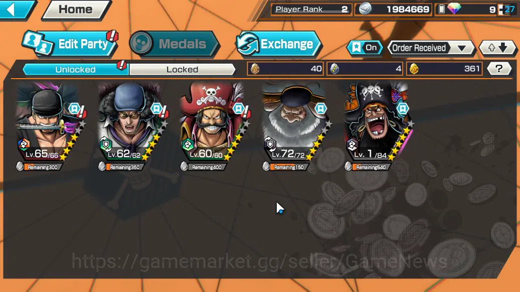 One Piece Bounty Rush Accounts Starter Global|5 EX | T5E St.Jaygarcia,TFE Marshall D.Teach,KING Gol D.Roger,RO Roronoa 3