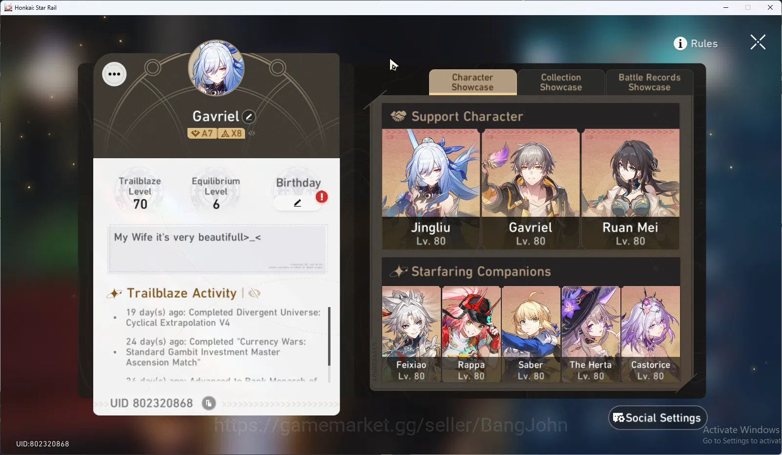 Honkai Star Rail Accounts ASIA TL70|6 Sig LC:Feixiao/Rappa/Lingsha/dll|Robin image 15