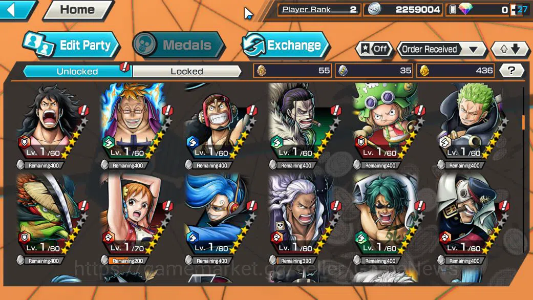 One Piece Bounty Rush Accounts Starter Global|6 EX|T5E ST.Jaygarcia,Gear5 Luffy,RO Roronoa Zoro,KING GOL D.Roger,AMS 6