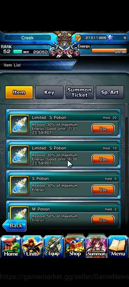 Grand Summoners Accounts End-Game Global|Rank 52|3 Ascend (Sella Source Witch,Misette,Yuyuka,Salgyouji)|Lpot 33|Check 2