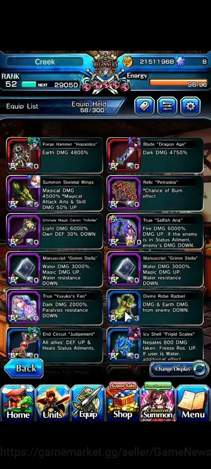 Grand Summoners Accounts End-Game Global|Rank 52|3 Ascend (Sella Source Witch,Misette,Yuyuka,Salgyouji)|Lpot 33|Check 9