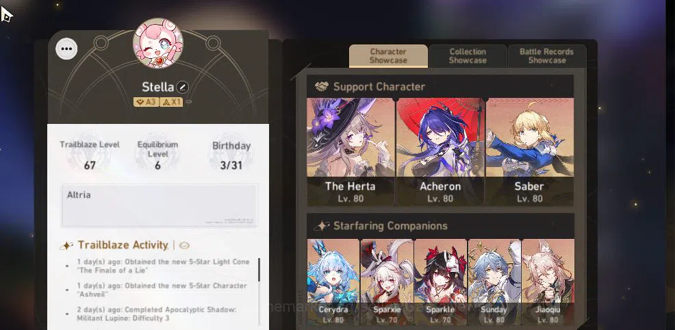 Honkai Star Rail Accounts Mid Game Asia|TL 67|12 Limited|[Saber E2,The 3