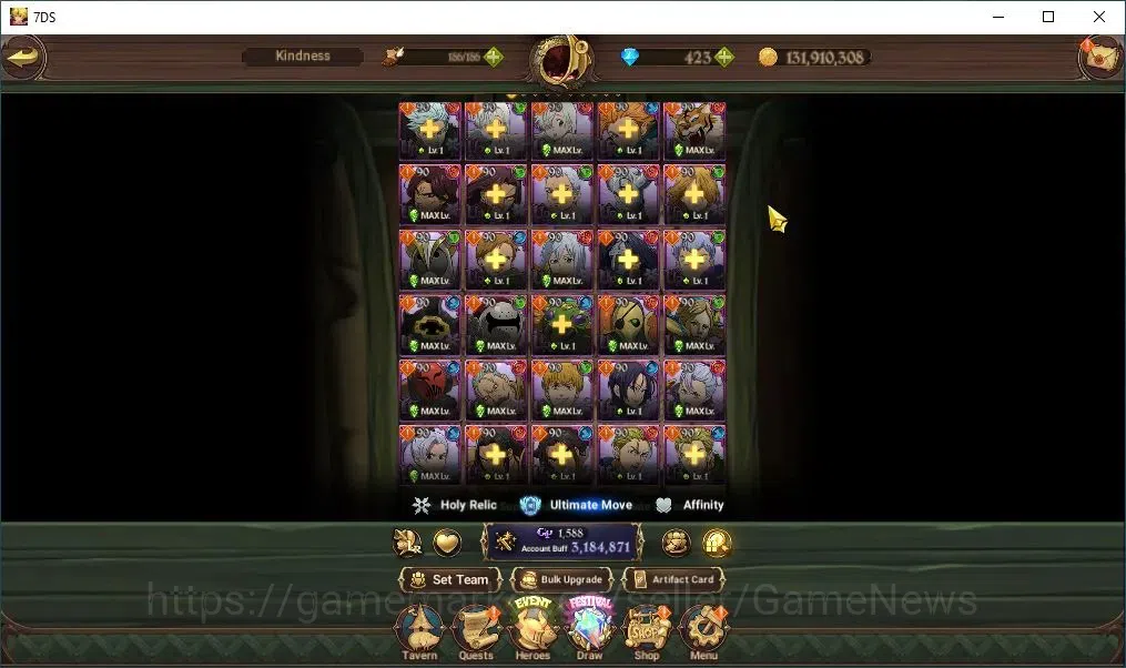 The Seven Deadly Sins: Grand Cross Accounts Endgame Global|3,1M CC|35 LS+423 DM|3 LR+2 UR+Collab 12