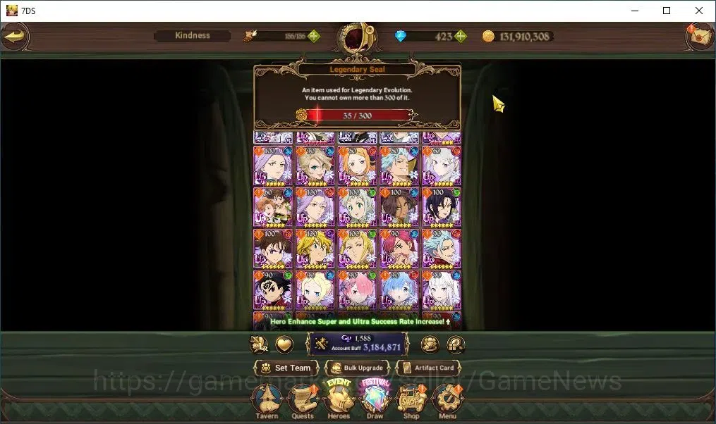 The Seven Deadly Sins: Grand Cross Accounts Endgame Global|3,1M CC|35 LS+423 DM|3 LR+2 UR+Collab 5