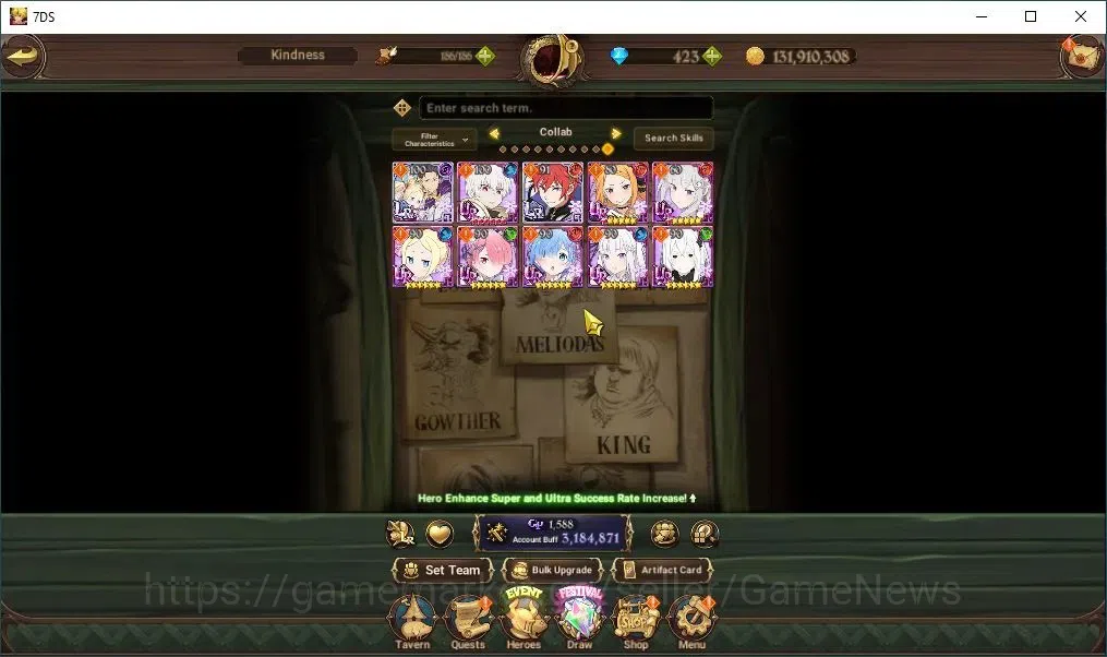 The Seven Deadly Sins: Grand Cross Accounts Endgame Global|3,1M CC|35 LS+423 DM|3 LR+2 UR+Collab 6