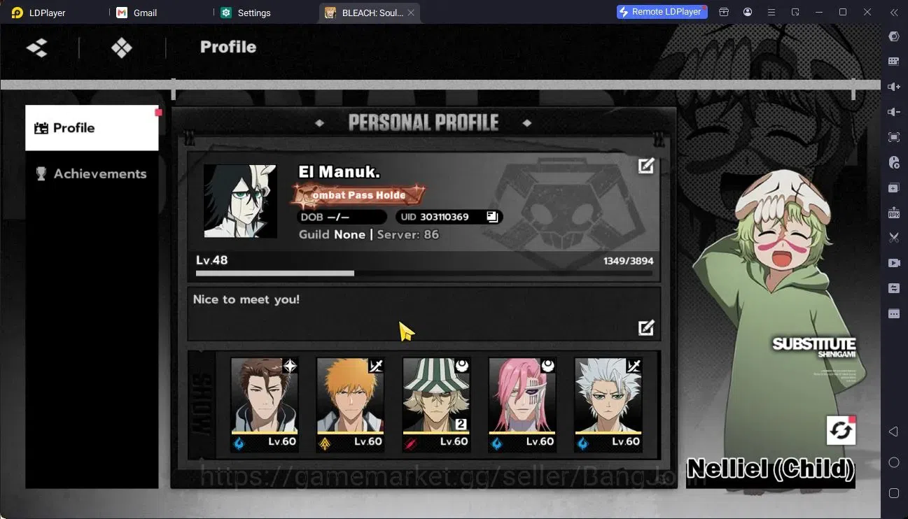 BLEACH: Soul Resonance Accounts Nuverse 1