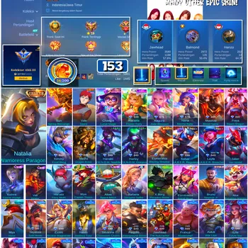 Mobile Legends: Bang Bang Accounts #4645 153 Skins | Vale Gaara (NARUTO) | Natalia Warrioress Paragon (COLLECTOR) | Freya