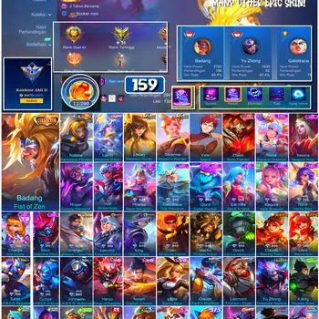 Mobile Legends: Bang Bang Accounts #4499 159 Skins | Vale Gaara (NARUTO) | Badang Fist of Zen (COLLECTOR) | Natalia