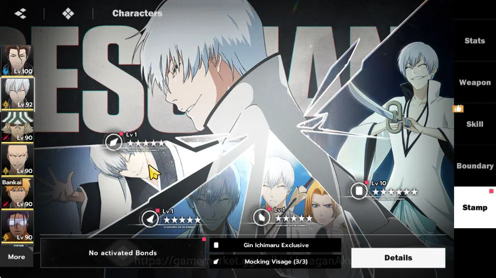 BLEACH: Soul Resonance Accounts NuverseSEA|END Lv70|8 SSR[(Aizen,Ichiban,UraharaB3,Ikkaku,Tosen,Byakuya,Yoru)+Sign,Gin]+12SR 12