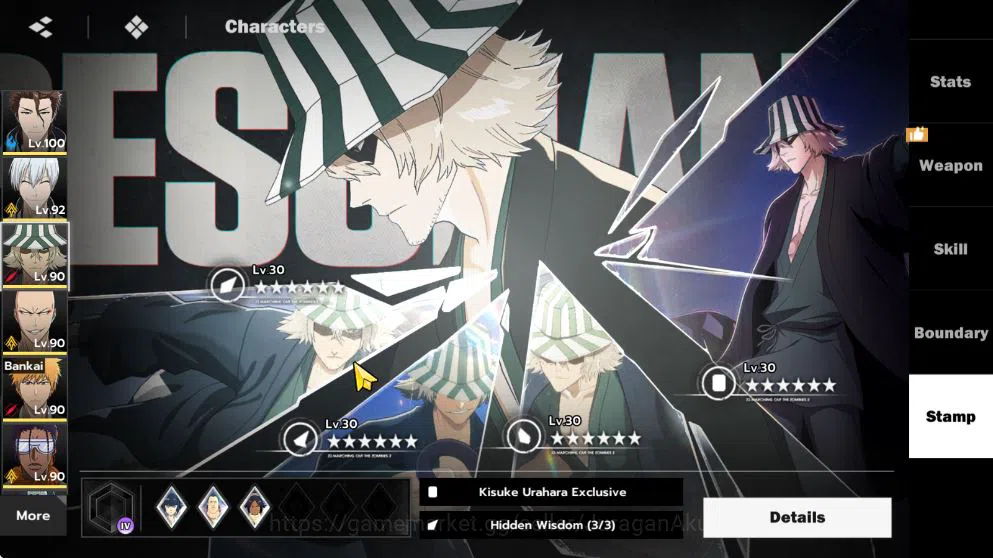BLEACH: Soul Resonance Accounts NuverseSEA|END Lv70|8 SSR[(Aizen,Ichiban,UraharaB3,Ikkaku,Tosen,Byakuya,Yoru)+Sign,Gin]+12SR 13