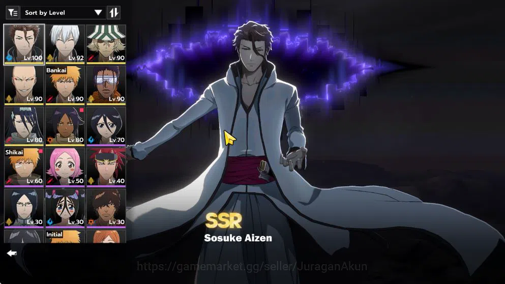 BLEACH: Soul Resonance Accounts NuverseSEA|END Lv70|8 SSR[(Aizen,Ichiban,UraharaB3,Ikkaku,Tosen,Byakuya,Yoru)+Sign,Gin]+12SR 2
