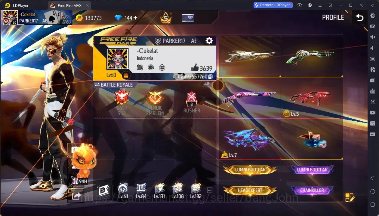 Free Fire Accounts Indonesia | 2 EVO (AK47-BlueFlame Lv7, MP40-Predatory Lv5)| M1887- Rapper Underworld & 3 More | Check SS 1