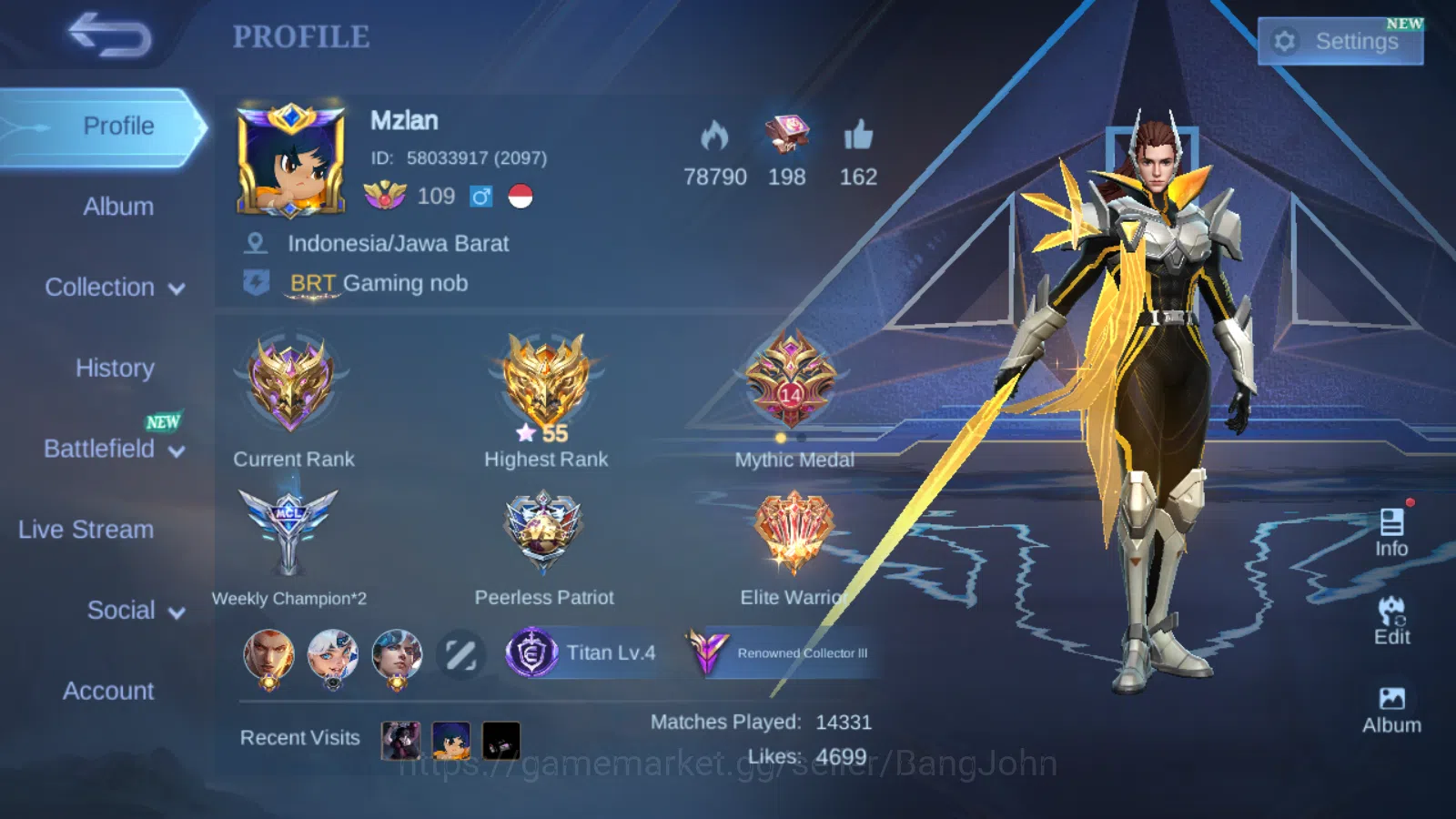 Hero 131 | Skin 292 | GLORY | Champion Lancelot , Luckybox Saber , Lighborn Fanny , Venom Angela , Lighborn Alucard , ML740B Mobile Legends: Bang Bang Others Hero 131 | Skin 292 | GLORY | Champion Lancelot , image 1