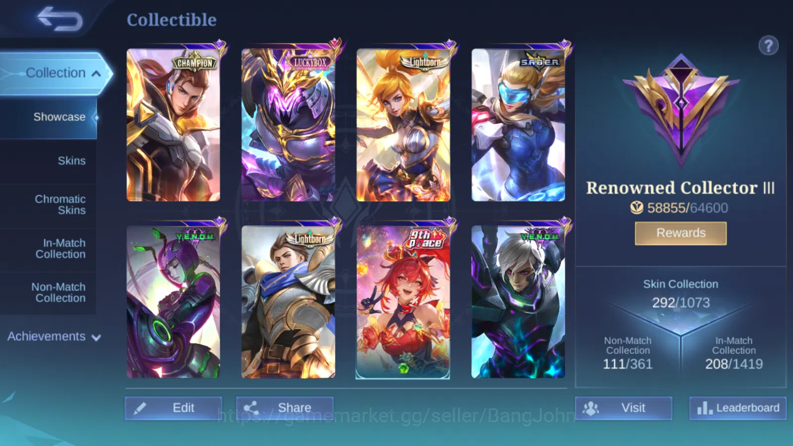 Mobile Legends: Bang Bang Accounts Others Hero 131 | Skin 292 | GLORY | Champion Lancelot , Luckybox Saber , Lighborn Fanny 2
