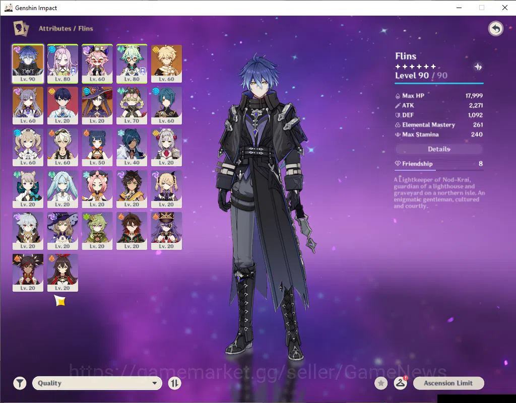Genshin Impact Accounts Mid Game ASIA|AR 51|1 Limited+22(*4Character)|Flins C2|MC Male|Fregile Resin 22|Low Explore 3