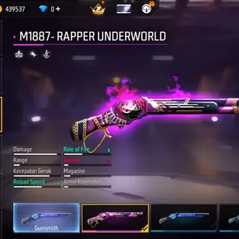 Free Fire Accounts Indonesia | 2 EVO (AK47 Lv7, SCAR Lv7)| M1887- Rapper Underworld, Mamba Gnaw, Bunny's Order | Rabbit Pink