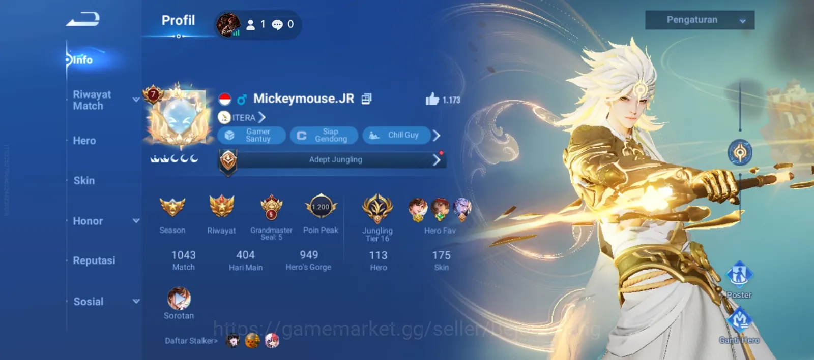 Honor of Kings Accounts Rare Skin Global Hero 113 Skin 175: 3 Flawless(Li Bai, Kaizer, Arli) Ultraman Tiga, Precious BF 1