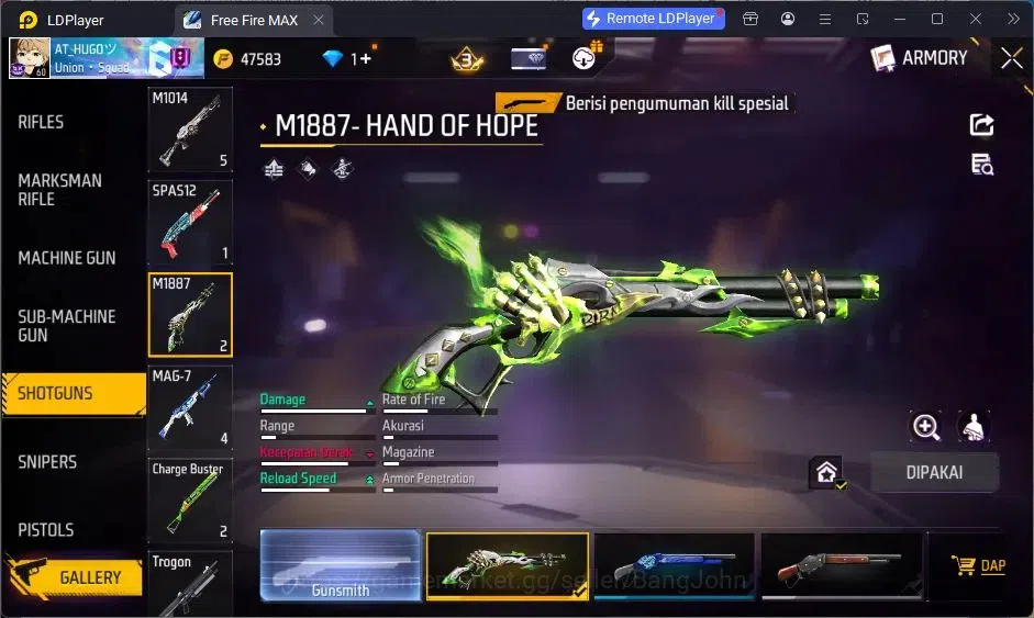 Free Fire Accounts Indonesia |Vault 167| 2 EVO (AK47,MP5)| M1887- Han image 5