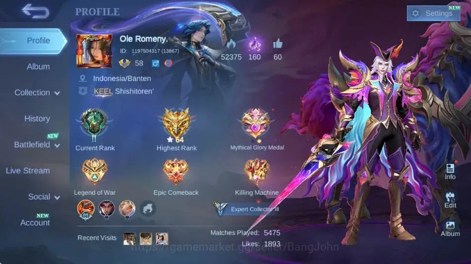 Mobile Legends: Bang Bang Accounts Global|Skin 156|Expert III|KOF Karina,Lightbron Gr image 1